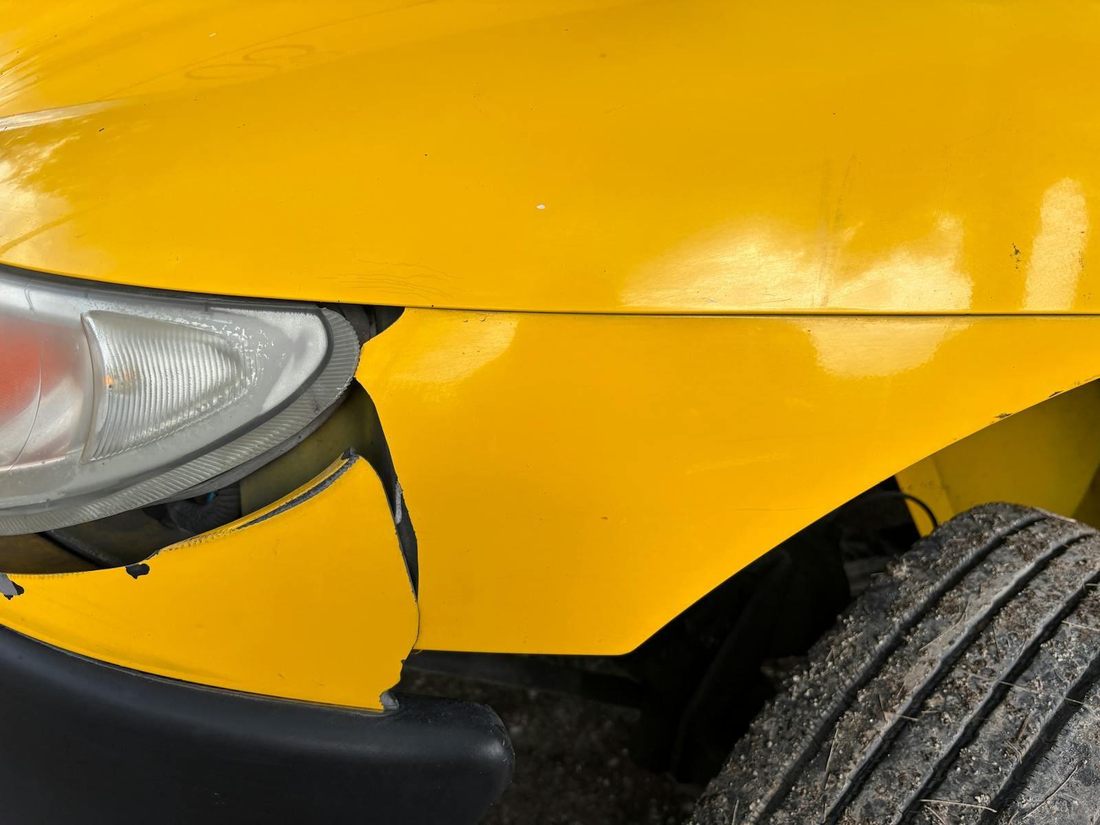 Damage to the front of a car after a collision